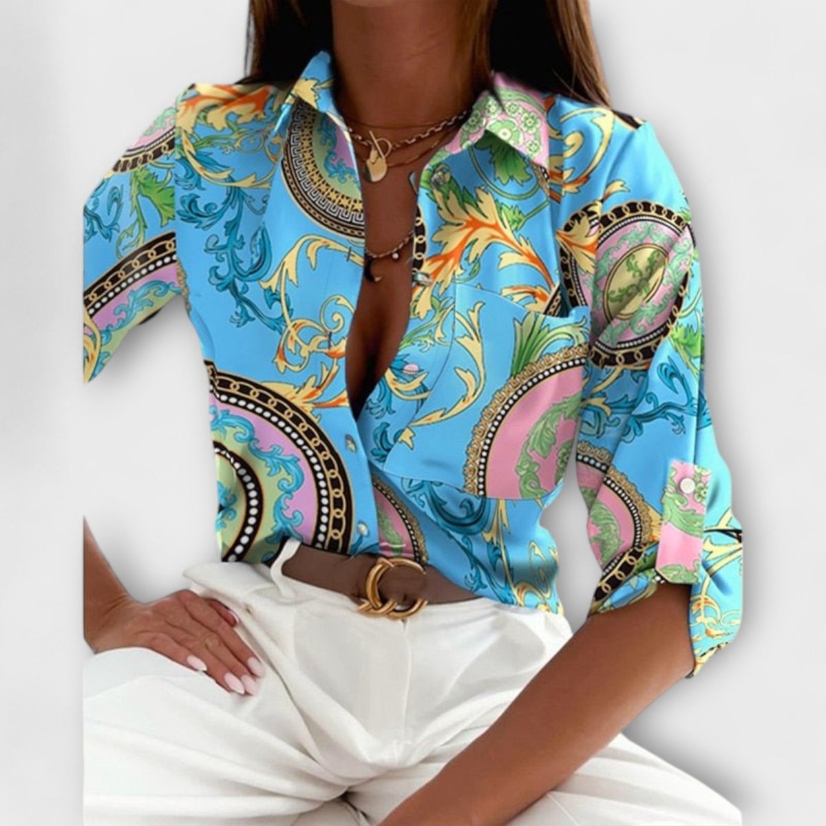 Romina™ | Blusa de gola clássica - | Benedita Lisboa