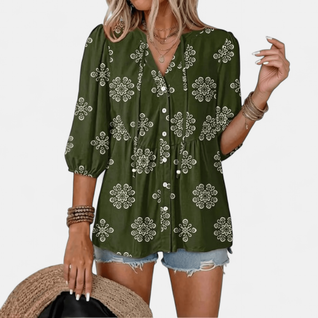 ROSALIE™ – Blusa Babydoll com Renda Floral Boho - | Benedita Lisboa