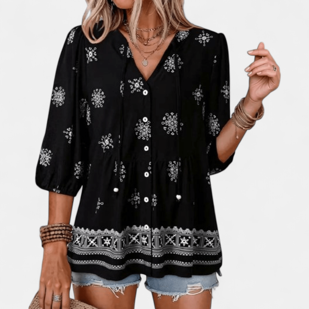 ROSALIE™ – Blusa Babydoll com Renda Floral Boho - | Benedita Lisboa