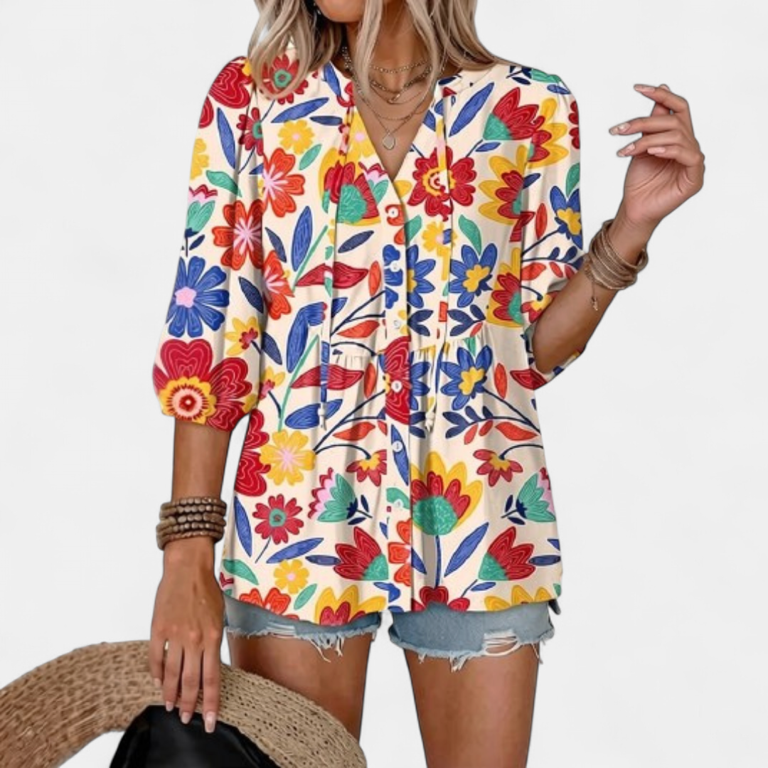 ROSALIE™ – Blusa Babydoll com Renda Floral Boho - | Benedita Lisboa