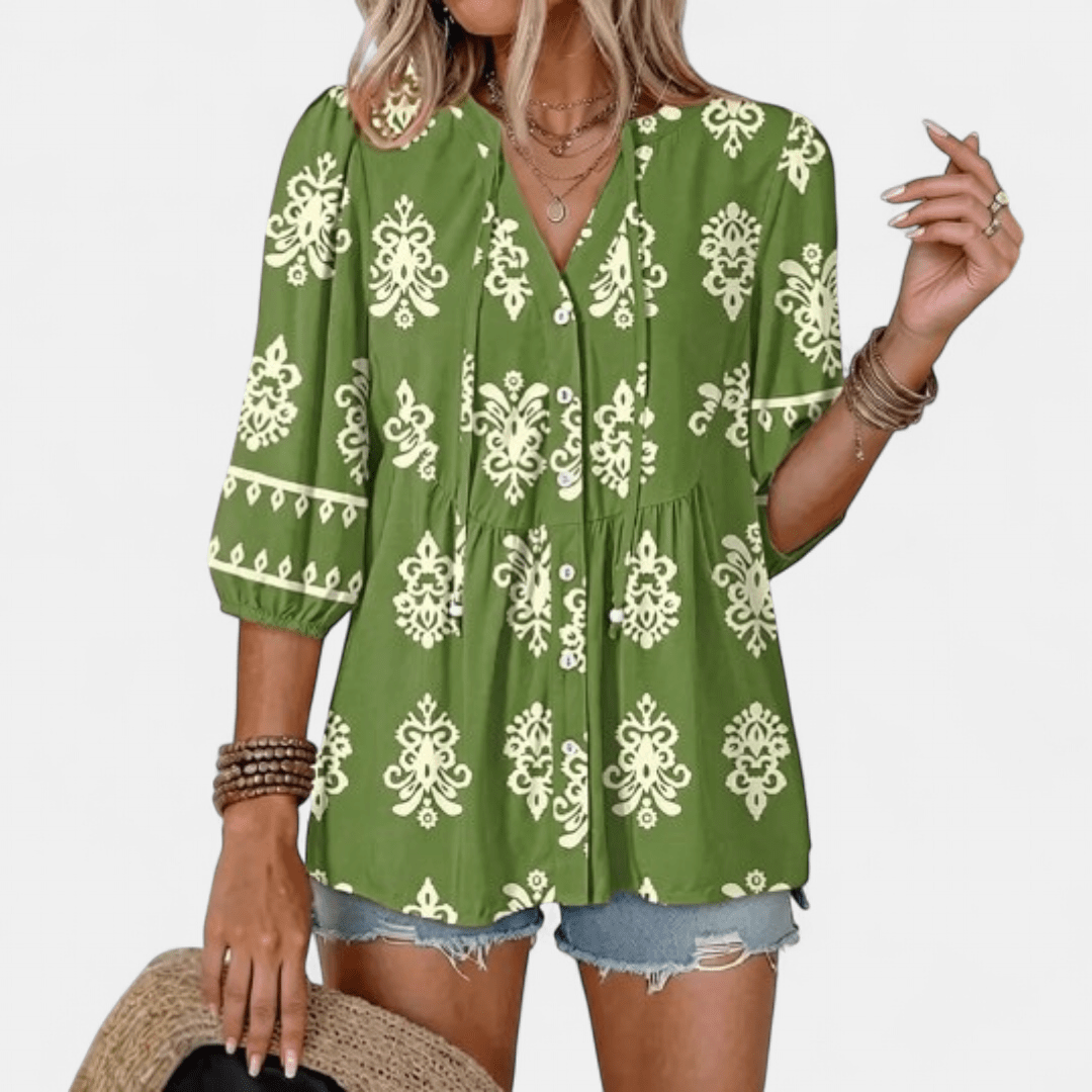 ROSALIE™ – Blusa Babydoll com Renda Floral Boho - | Benedita Lisboa