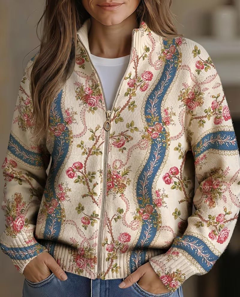 Rosalind™ | Casaco de Malha com Rosas Trepadeiras e Fitas - | Benedita Lisboa
