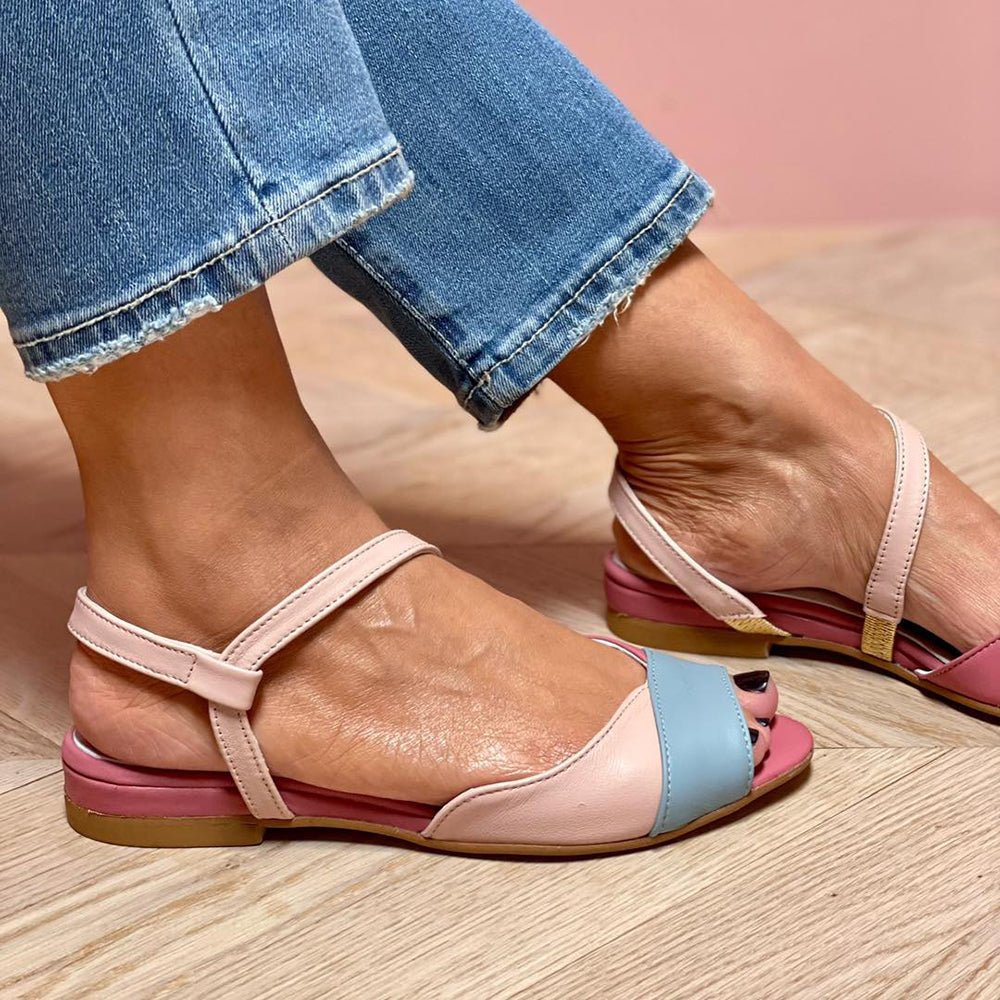 Roselina™ | Asymmetrische rosa Sandalen im Color - Block - Stil - | Benedita Lisboa