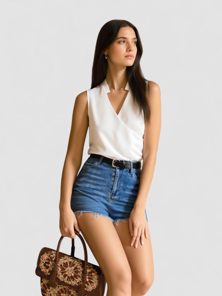 Salete™ | Top suave com decote em V para senhora - | Benedita Lisboa