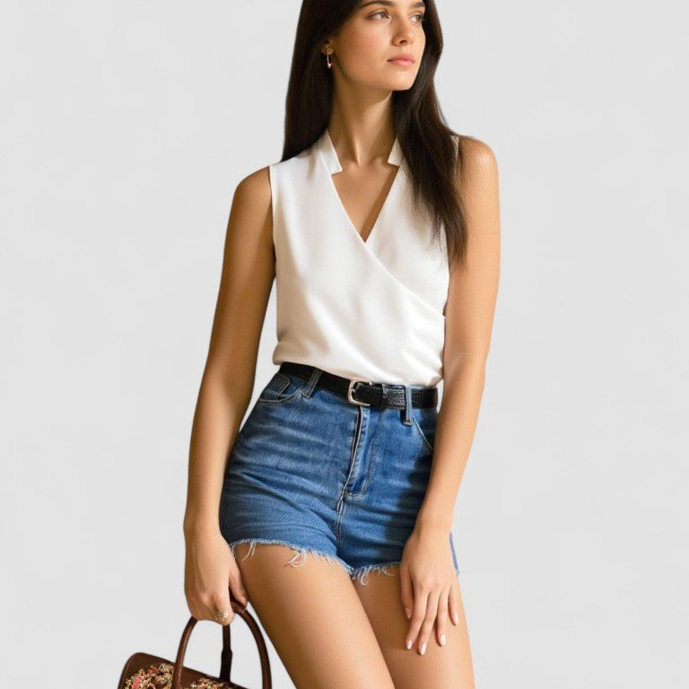 Salete™ | Top suave com decote em V para senhora - | Benedita Lisboa