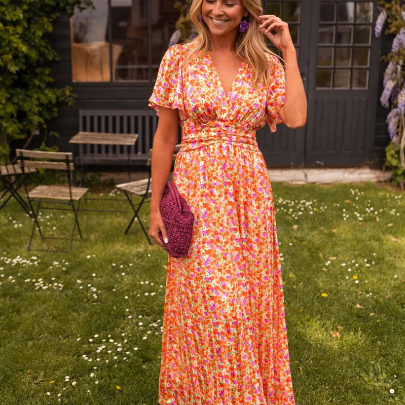 Sandra™ | Vestido maxi elegante com decote em V - | Benedita Lisboa
