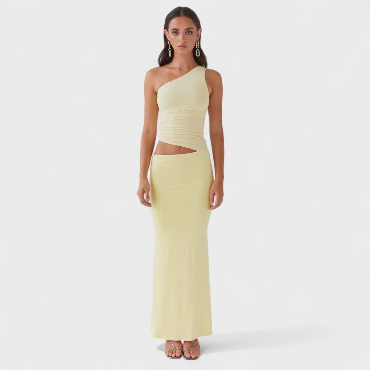 Seranella™ | Vestido maxi assimétrico com recorte - | Benedita Lisboa