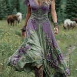 Serena™ | Vestido Maxi Curto Floral Lavanda com Toque Sofisticado - | Benedita Lisboa