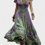 Serena™ | Vestido Maxi Curto Floral Lavanda com Toque Sofisticado - | Benedita Lisboa