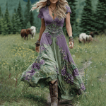 Serena™ | Vestido Maxi Curto Floral Lavanda com Toque Sofisticado - | Benedita Lisboa