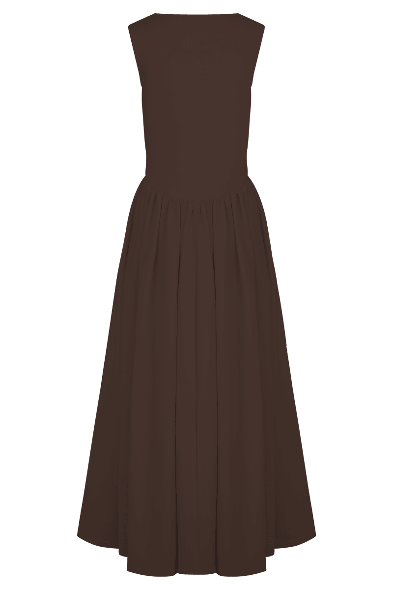 Sharon™ | Vestido midi em malha de esparguete - Castanho cacau - | Benedita Lisboa