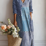 Sílvia™ | Vestido Boho Longo Azul de Retalhos - Vestido | Benedita Lisboa