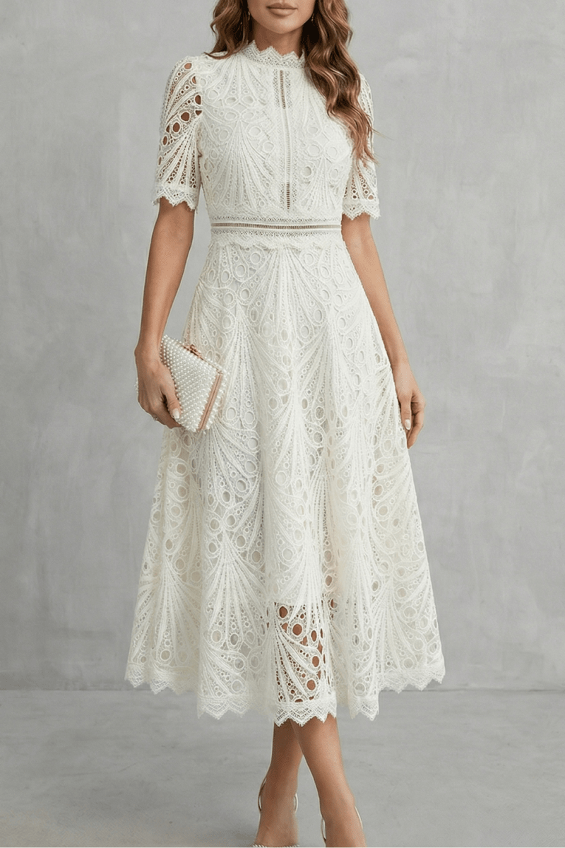 Susana™ | Vestido Midi de Renda Super Elegante - Midi Dresses | Benedita Lisboa