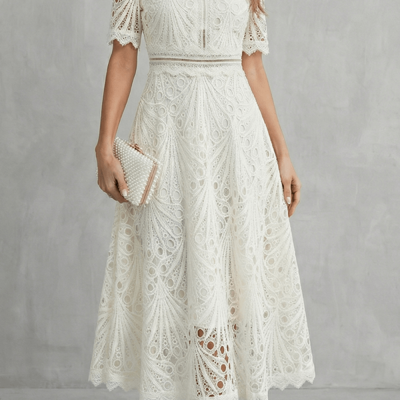 Susana™ | Vestido Midi de Renda Super Elegante - Midi Dresses | Benedita Lisboa