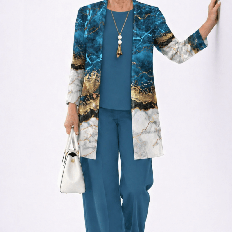 Tatiana™ | Conjunto de 3 Peças Mármore Azul e Dourado - | Benedita Lisboa