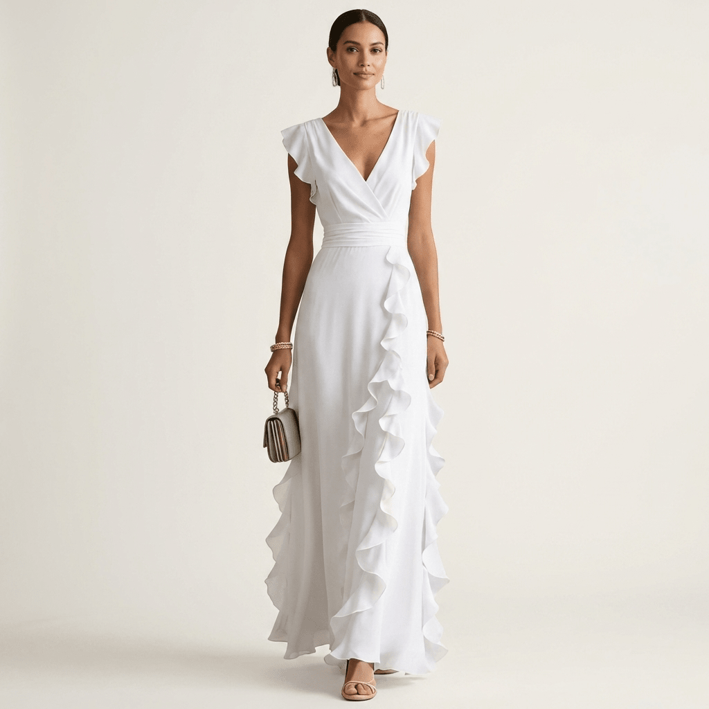Tatiana™ | Vestido Maxi com Decote em V e Mangas Fluídas em Camadas, Super Elegante - | Benedita Lisboa