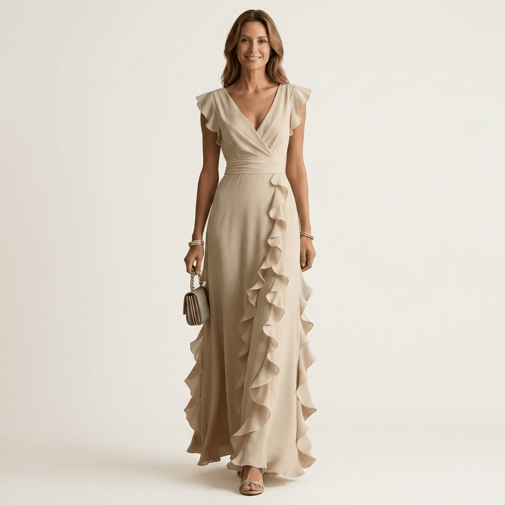 Tatiana™ | Vestido Maxi com Decote em V e Mangas Fluídas em Camadas, Super Elegante - | Benedita Lisboa