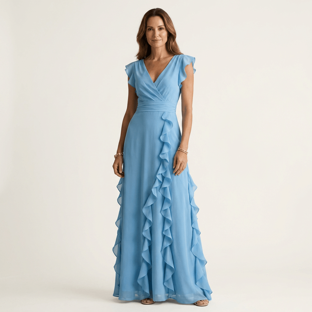 Tatiana™ | Vestido Maxi com Decote em V e Mangas Fluídas em Camadas, Super Elegante - | Benedita Lisboa