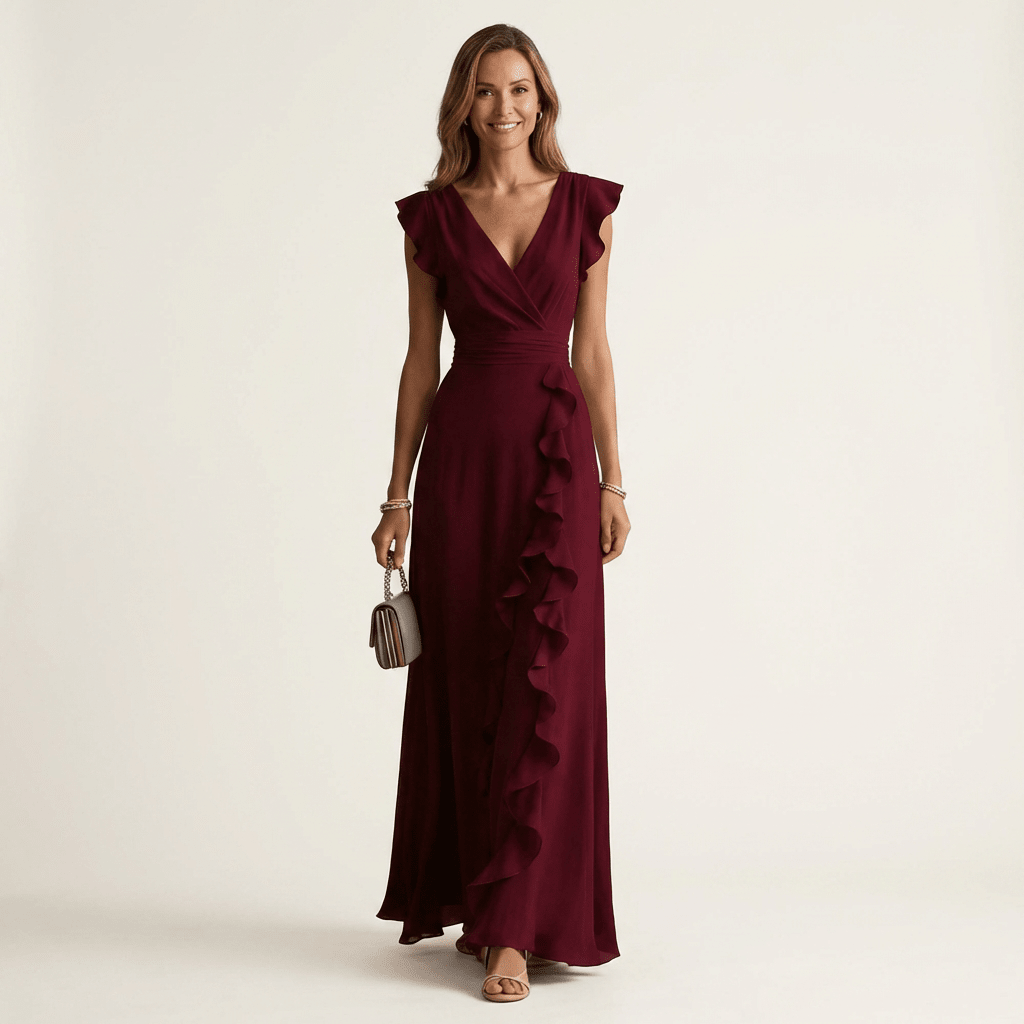 Tatiana™ | Vestido Maxi com Decote em V e Mangas Fluídas em Camadas, Super Elegante - | Benedita Lisboa