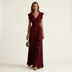 Tatiana™ | Vestido Maxi com Decote em V e Mangas Fluídas em Camadas, Super Elegante - | Benedita Lisboa