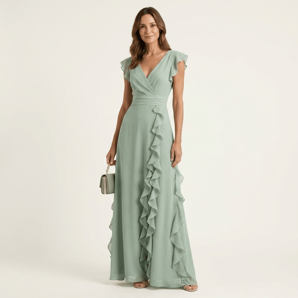 Tatiana™ | Vestido Maxi com Decote em V e Mangas Fluídas em Camadas, Super Elegante - | Benedita Lisboa
