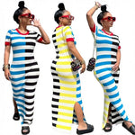 Tatiana™ | Vestido Maxi Riviera – Fenda Sensual e Listras Color Block - | Benedita Lisboa