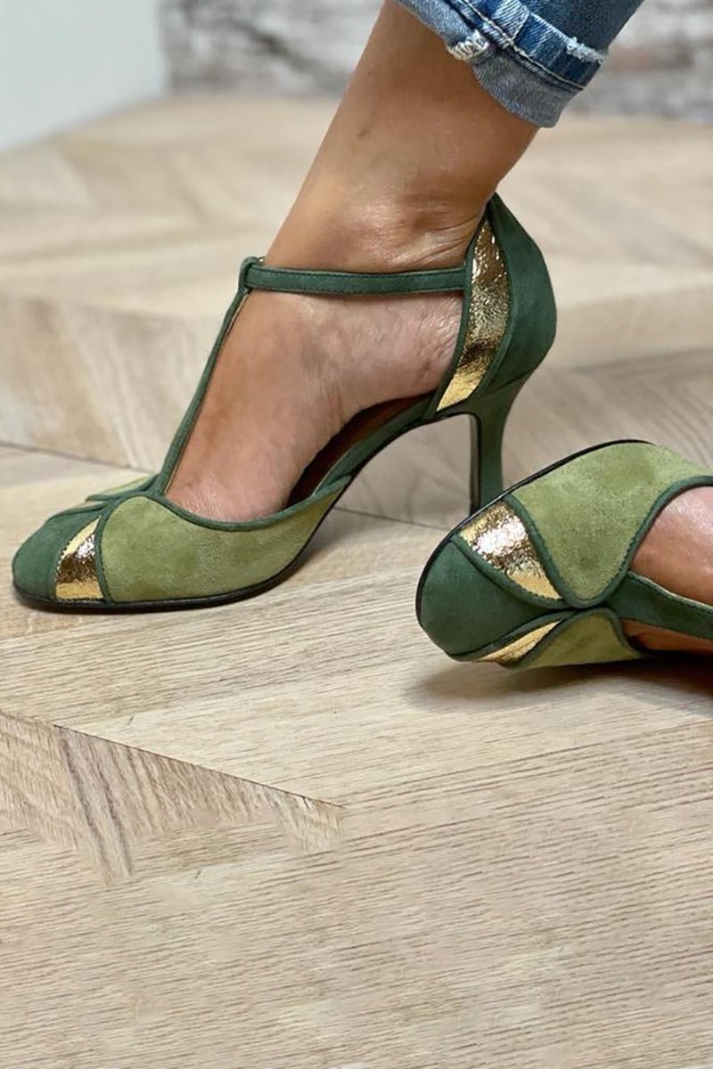 Taviana™ | Escarpins em patchwork com tira em T e biqueira fechada - | Benedita Lisboa