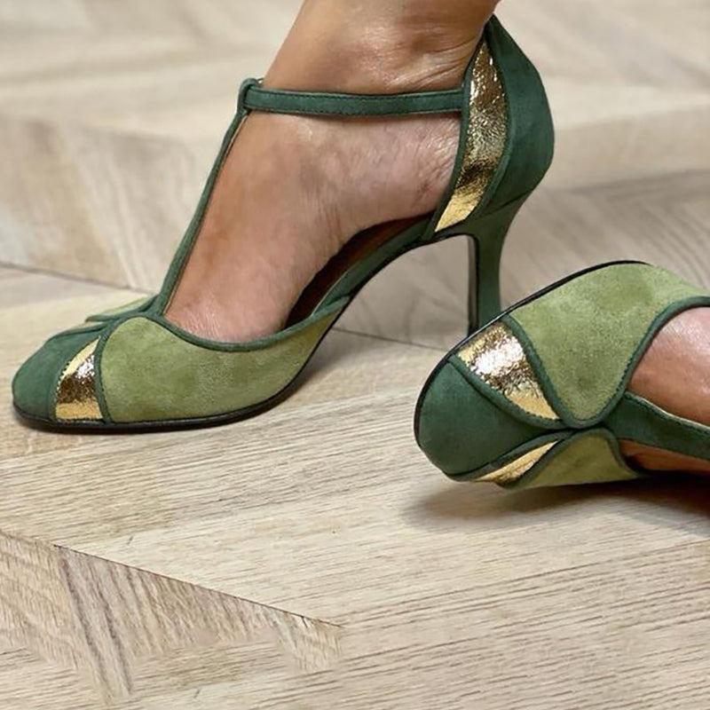 Taviana™ | Escarpins em patchwork com tira em T e biqueira fechada - | Benedita Lisboa