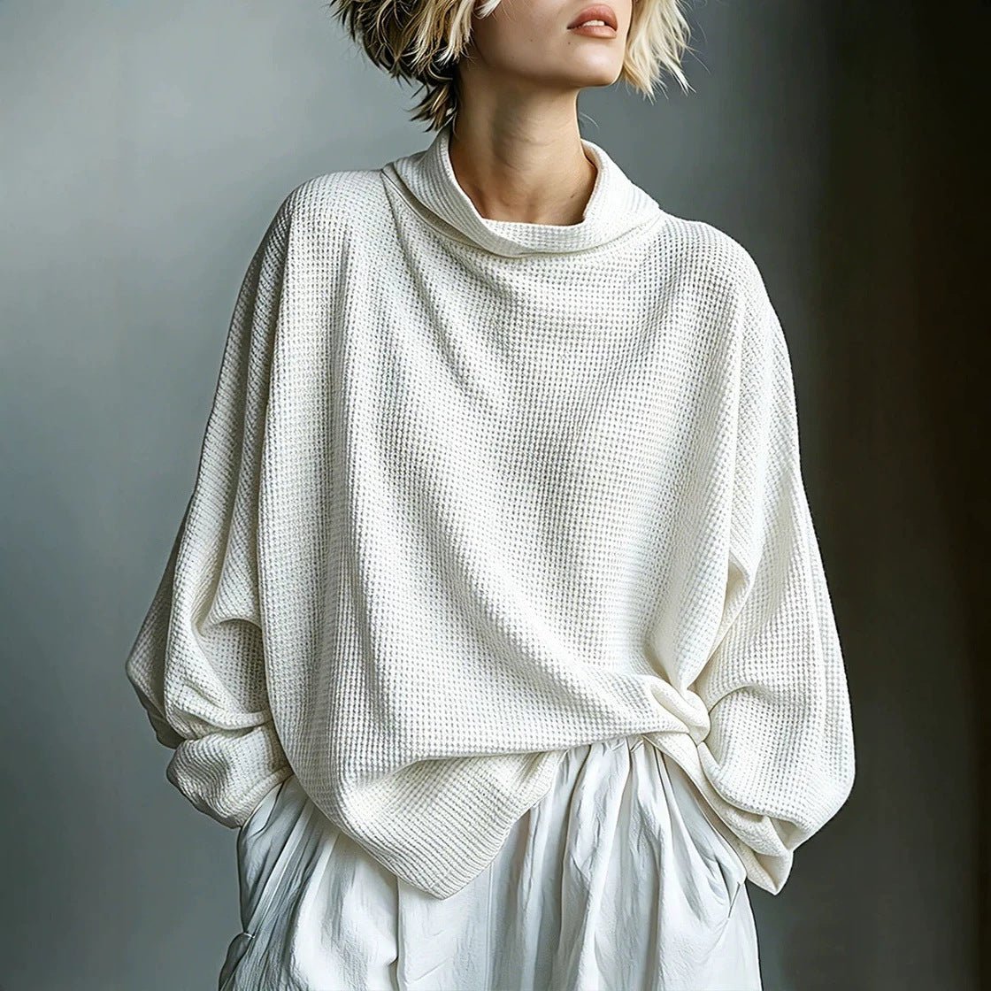 Top Oversized de Gola Alta em Malha Waffle - | Benedita Lisboa