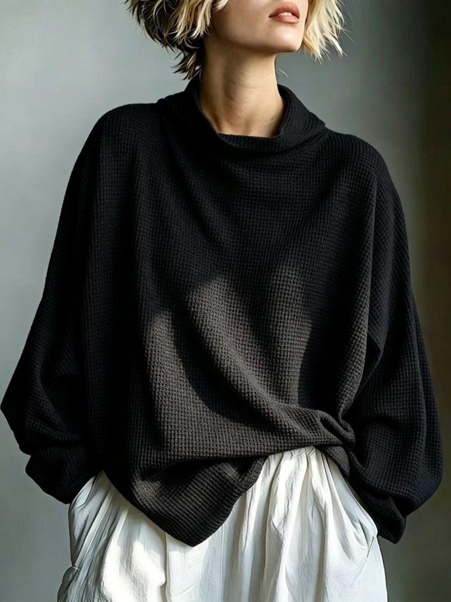 Top Oversized de Gola Alta em Malha Waffle - | Benedita Lisboa