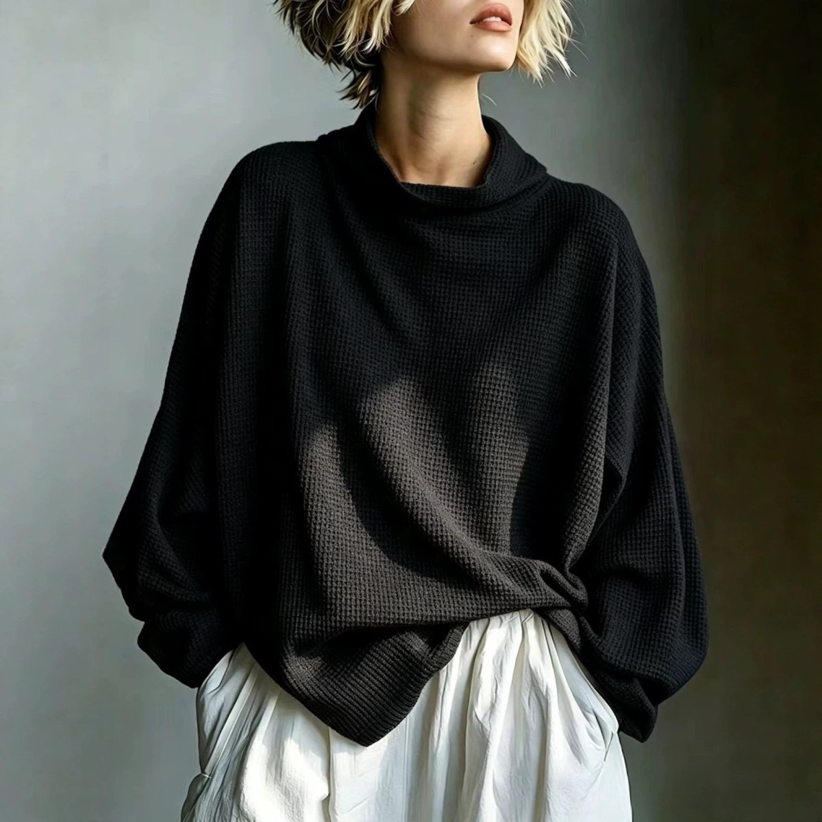 Top Oversized de Gola Alta em Malha Waffle - | Benedita Lisboa