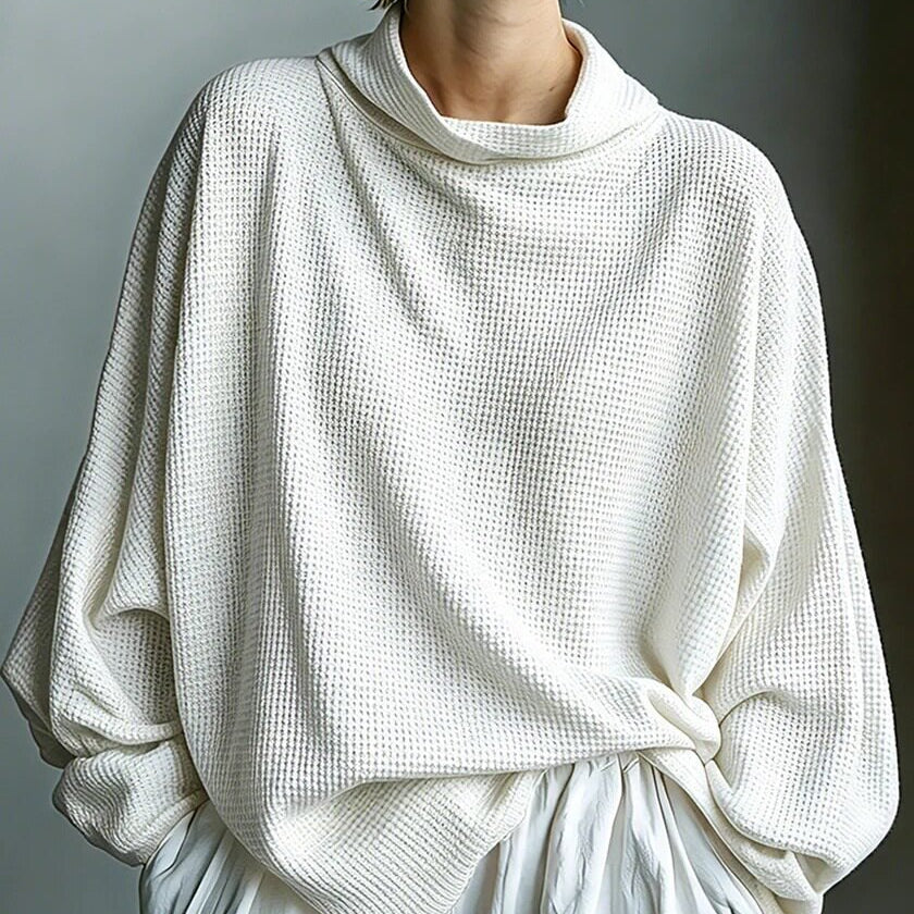 Top Oversized de Gola Alta em Malha Waffle - | Benedita Lisboa