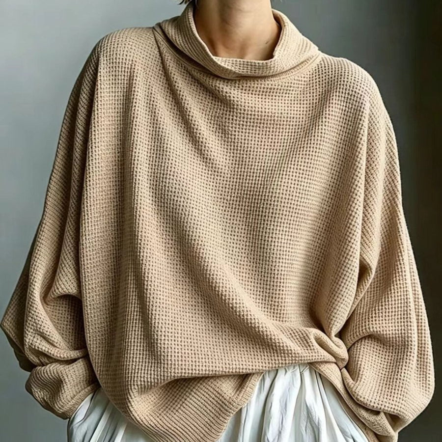 Top Oversized de Gola Alta em Malha Waffle - | Benedita Lisboa