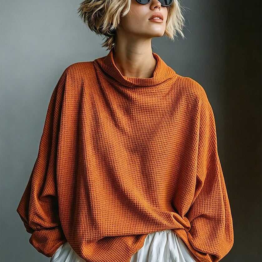Top Oversized de Gola Alta em Malha Waffle - | Benedita Lisboa