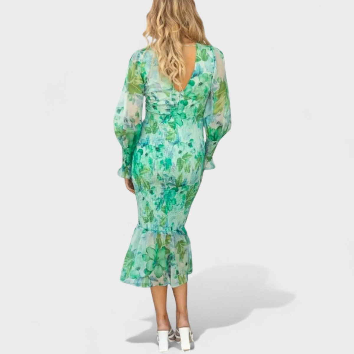 Valeria™ | Vestido Midi em Chiffon Floral - | Benedita Lisboa