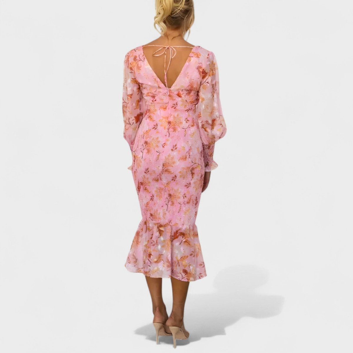 Valeria™ | Vestido Midi em Chiffon Floral - | Benedita Lisboa