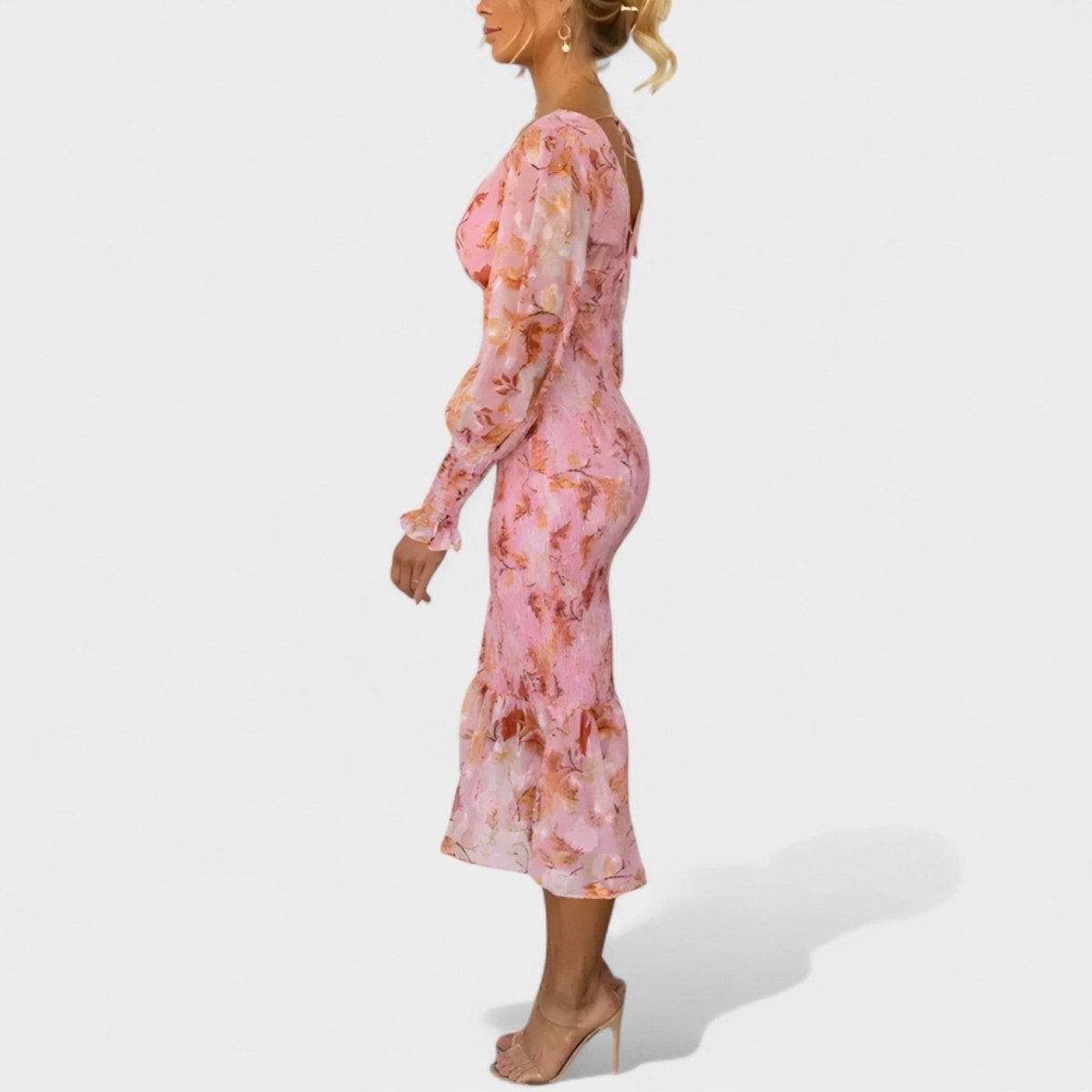 Valeria™ | Vestido Midi em Chiffon Floral - | Benedita Lisboa