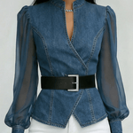 Vanessa™ | Top de Denim com Mangas de Chiffon - | Benedita Lisboa