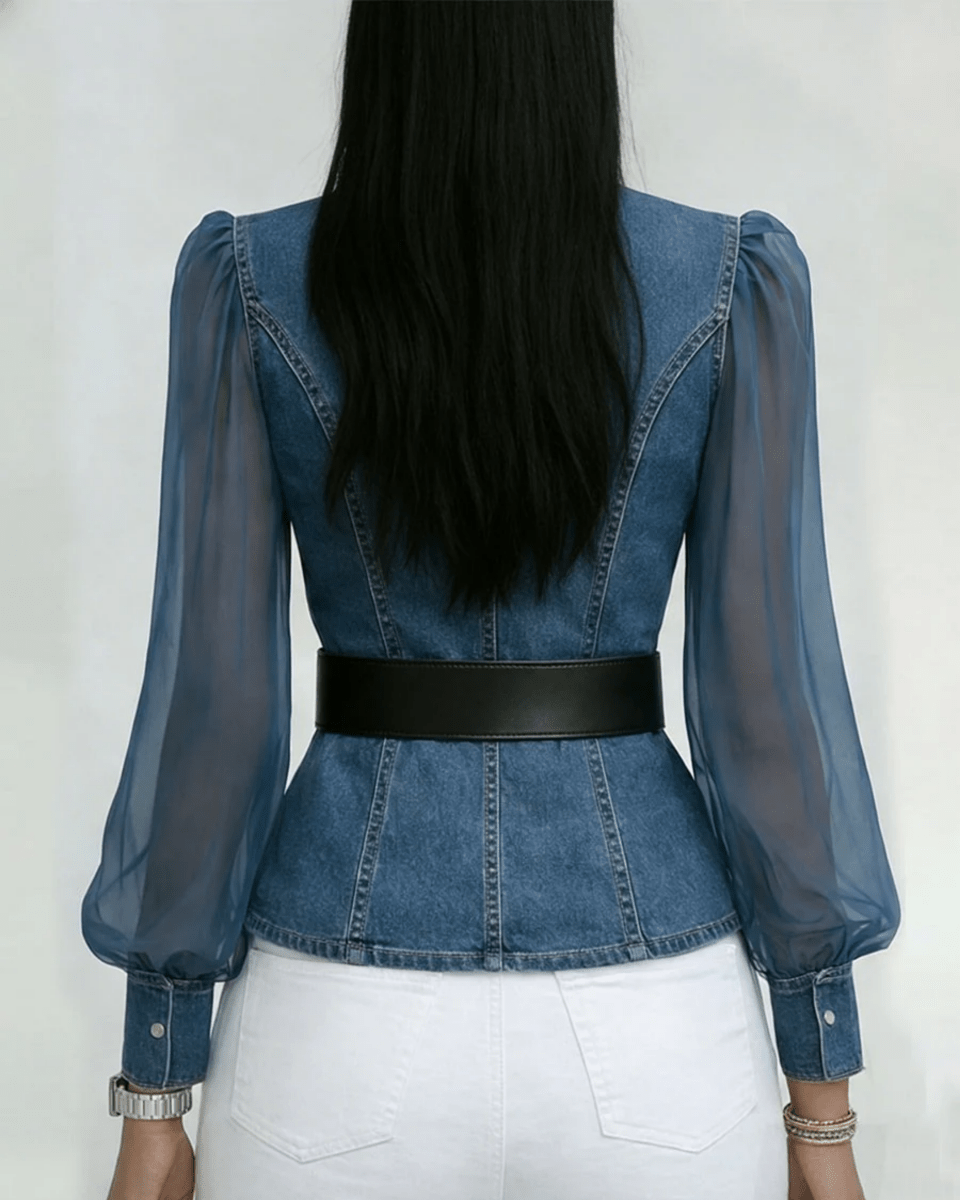 Vanessa™ | Top de Denim com Mangas de Chiffon - | Benedita Lisboa