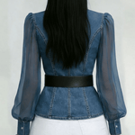Vanessa™ | Top de Denim com Mangas de Chiffon - | Benedita Lisboa
