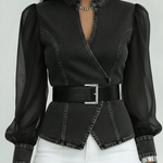 Vanessa™ | Top de Denim com Mangas de Chiffon - | Benedita Lisboa
