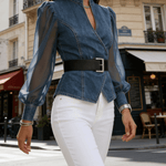 Vanessa™ | Top de Denim com Mangas de Chiffon - | Benedita Lisboa