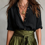 Vera™ | Conjunto de Duas Peças: T-Shirt Preta e Saia Verde Oliva, Elegante e Confortável - | Benedita Lisboa