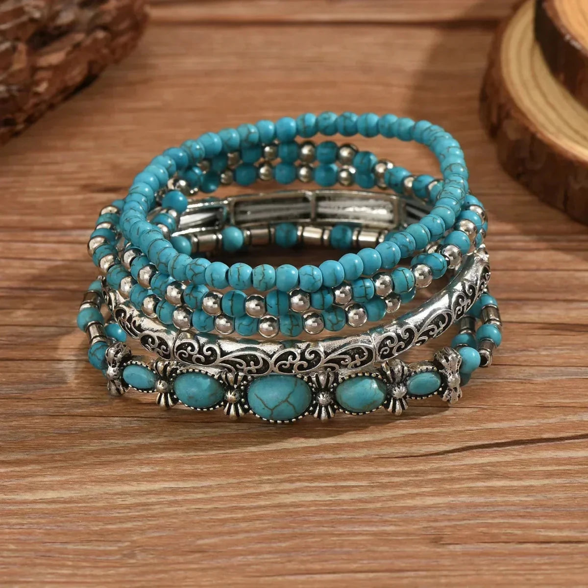 Verónica - Conjunto de Pulseiras com Contas Turquesa - | Benedita Lisboa