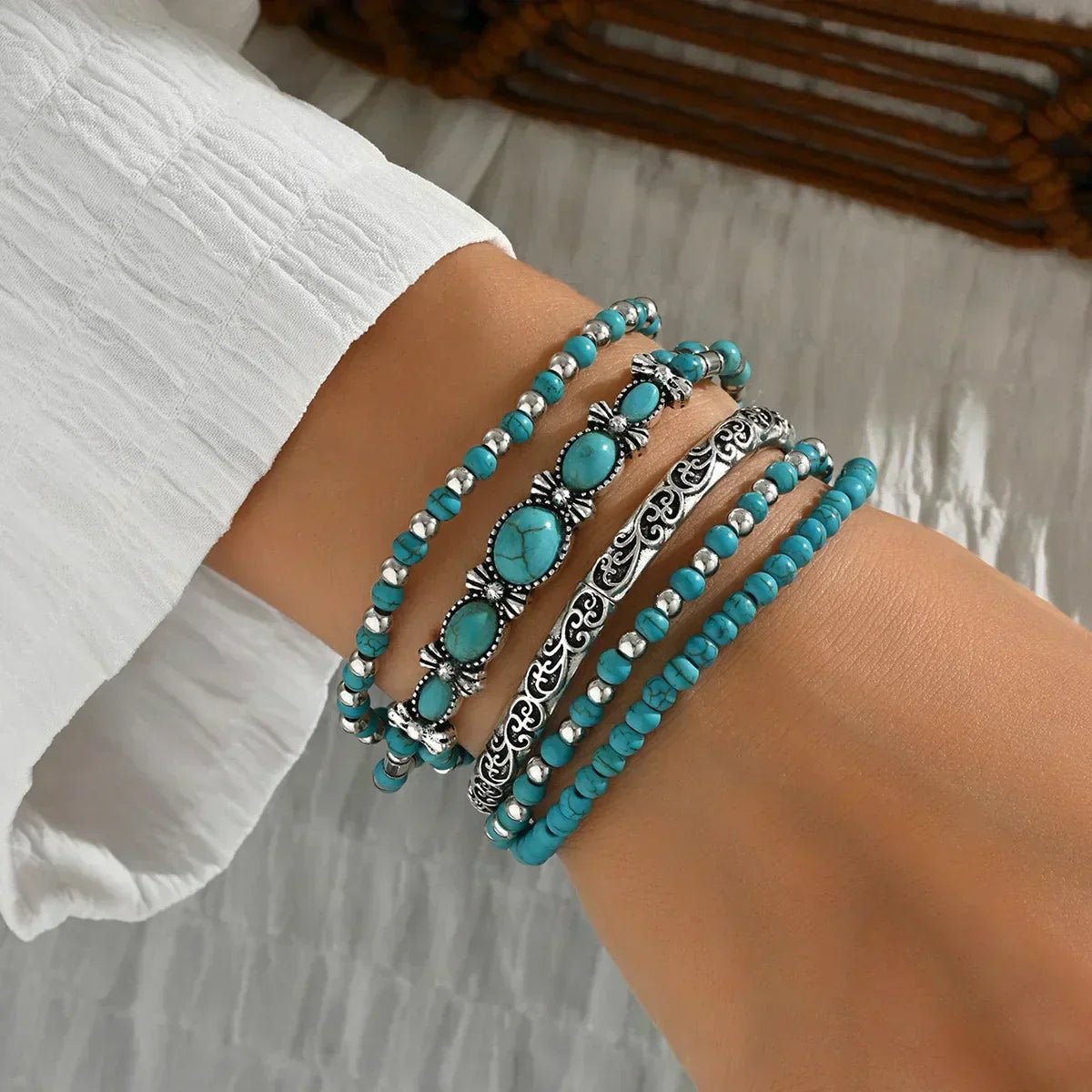 Verónica - Conjunto de Pulseiras com Contas Turquesa - | Benedita Lisboa