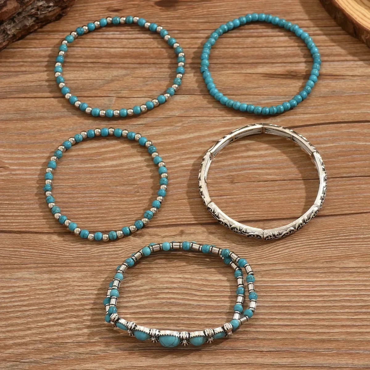 Verónica - Conjunto de Pulseiras com Contas Turquesa - | Benedita Lisboa