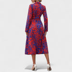 Vestido Bianca™ | Estilo Animal Print Azul e Vermelho - | Benedita Lisboa
