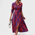 Vestido Bianca™ | Estilo Animal Print Azul e Vermelho - | Benedita Lisboa