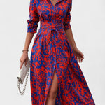 Vestido Bianca™ | Estilo Animal Print Azul e Vermelho - | Benedita Lisboa