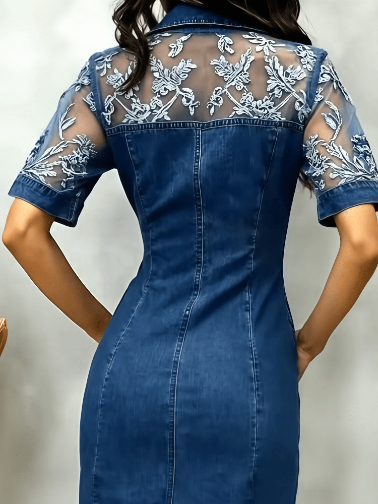 Vestido Camisa de Jeans com Renda e Malha para Mulheres - | Benedita Lisboa